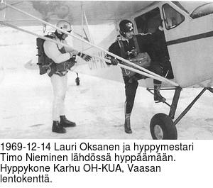1969-12-14 Lauri Oksanen ja hyppymestari Timo Nieminen lhdss hyppmn. Hyppykone Karhu OH-KUA, Vaasan lentokentt.