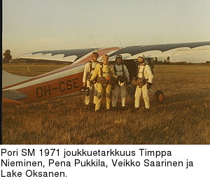 Pori SM 1971 joukkuetarkkuus Timppa Nieminen, Pena Pukkila, Veikko Saarinen ja Lake Oksanen.